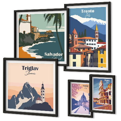 Lot de tableaux encadrés Paysages urbains européens