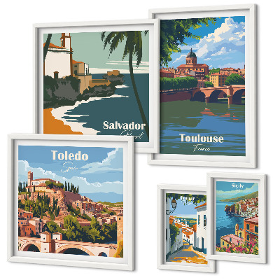Ensemble de 5 tableaux Vues sur les villes européennes et les paysages