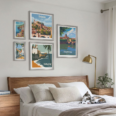 Ensemble de 5 tableaux Vues sur les villes européennes et les paysages