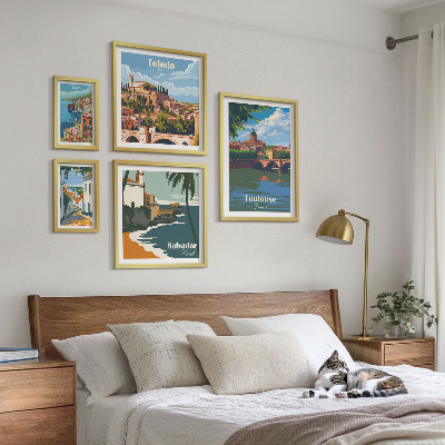 Ensemble de 5 tableaux Vues sur les villes européennes et les paysages