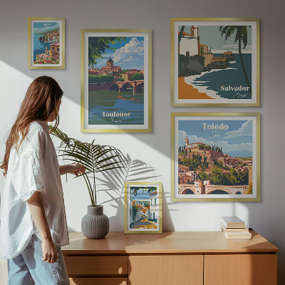 Ensemble de 5 tableaux Vues sur les villes européennes et les paysages