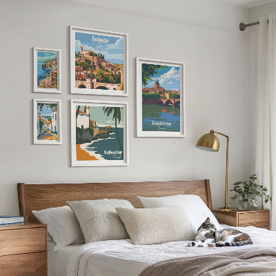 Ensemble de 5 tableaux Vues sur les villes européennes et les paysages