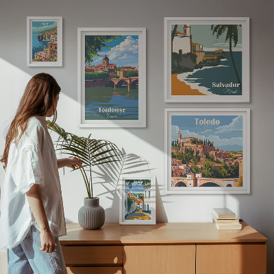 Ensemble de 5 tableaux Vues sur les villes européennes et les paysages