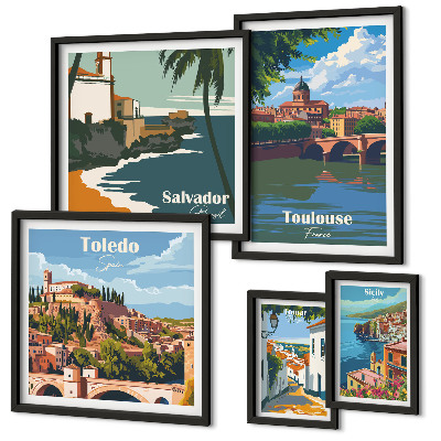 Ensemble de 5 tableaux Vues sur les villes européennes et les paysages