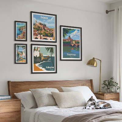 Ensemble de 5 tableaux Vues sur les villes européennes et les paysages