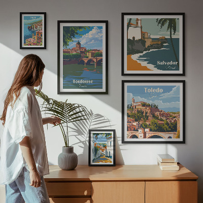 Ensemble de 5 tableaux Vues sur les villes européennes et les paysages