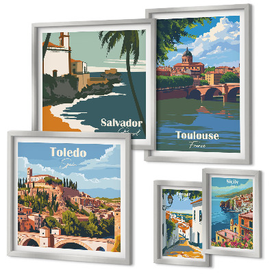 Ensemble de 5 tableaux Vues sur les villes européennes et les paysages