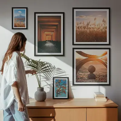 Lot de tableaux encadrés représentant des paysages naturels zen et tranquilles