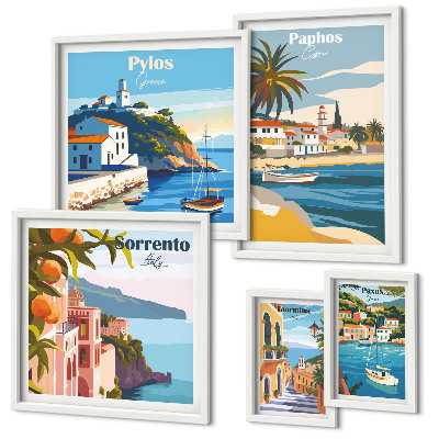 Ensemble de 5 tableaux Paysages marins des villes d'Europe