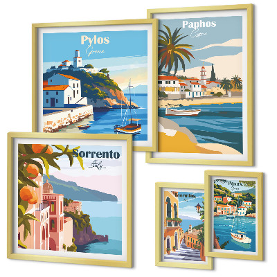 Ensemble de 5 tableaux Paysages marins des villes d'Europe