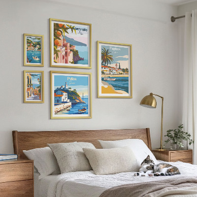 Ensemble de 5 tableaux Paysages marins des villes d'Europe