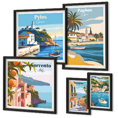 Ensemble de 5 tableaux Paysages marins des villes d'Europe
