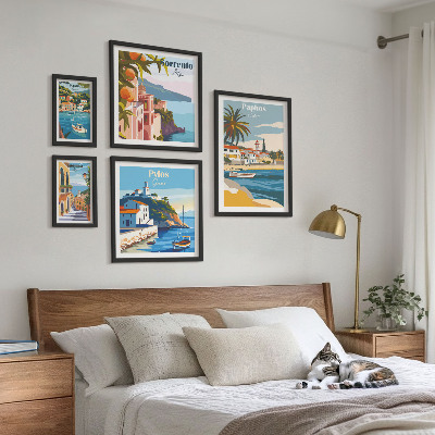 Ensemble de 5 tableaux Paysages marins des villes d'Europe