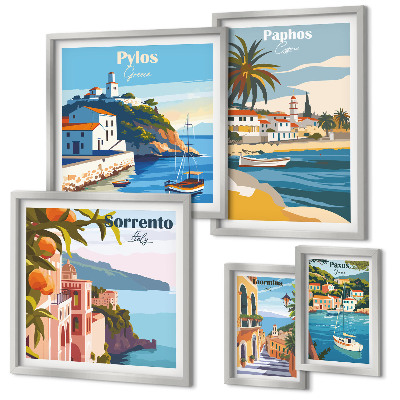 Ensemble de 5 tableaux Paysages marins des villes d'Europe