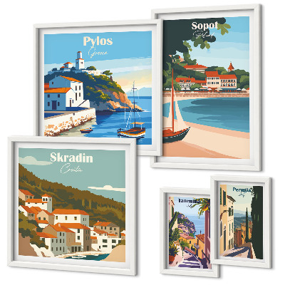 Lot de tableaux encadrés Paysages des villes côtières