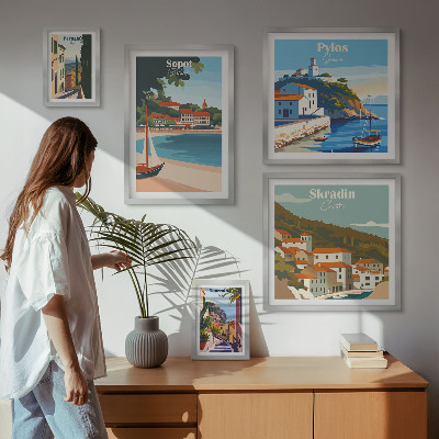 Lot de tableaux encadrés Paysages des villes côtières