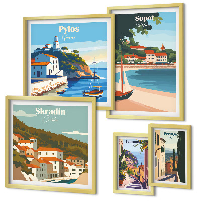 Lot de tableaux encadrés Paysages des villes côtières
