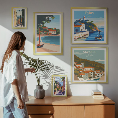 Lot de tableaux encadrés Paysages des villes côtières