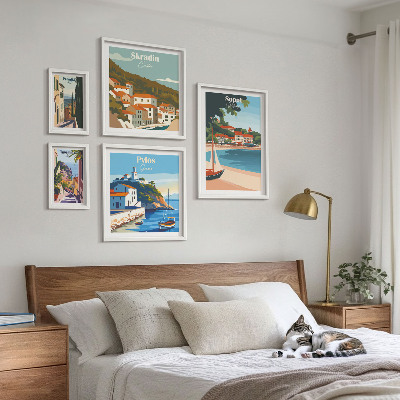 Lot de tableaux encadrés Paysages des villes côtières