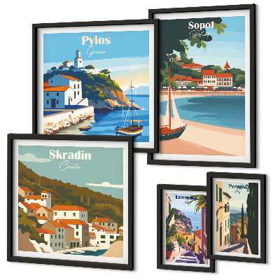 Lot de tableaux encadrés Paysages des villes côtières