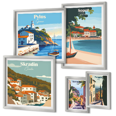 Lot de tableaux encadrés Paysages des villes côtières