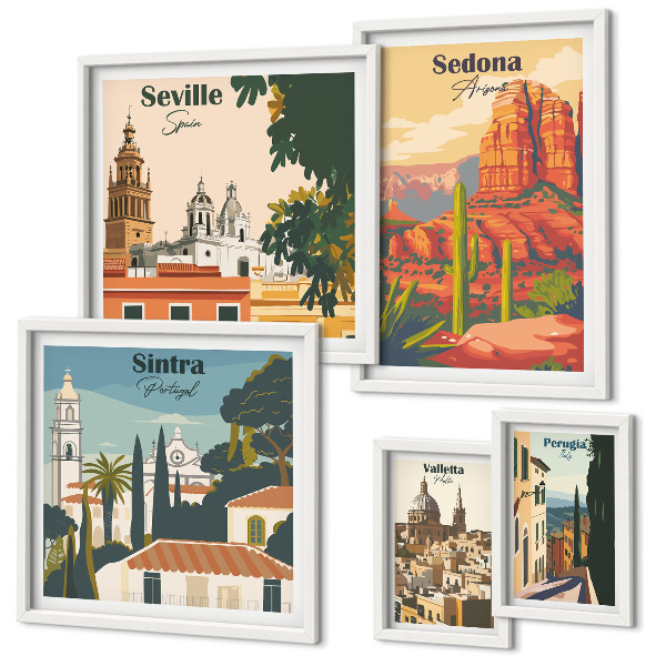 Ensemble de 5 tableaux Paysages touristiques du monde