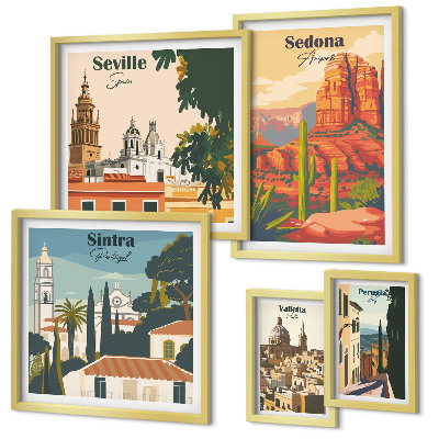 Ensemble de 5 tableaux Paysages touristiques du monde