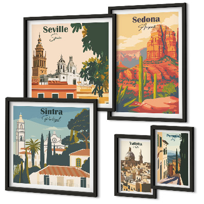Ensemble de 5 tableaux Paysages touristiques du monde