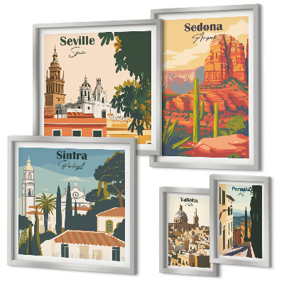 Ensemble de 5 tableaux Paysages touristiques du monde
