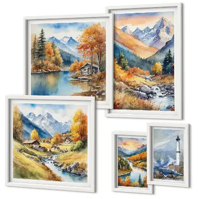 Phare des rivières de montagne ensemble de 5 tableaux