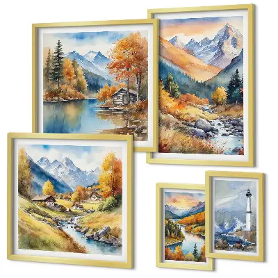 Phare des rivières de montagne ensemble de 5 tableaux