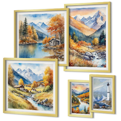 Ensemble de 5 tableaux Phare des rivières de montagne