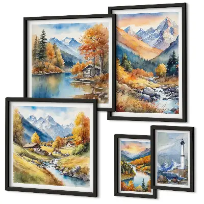 Phare des rivières de montagne ensemble de 5 tableaux