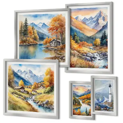 Phare des rivières de montagne ensemble de 5 tableaux