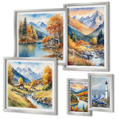 Ensemble de 5 tableaux Phare des rivières de montagne