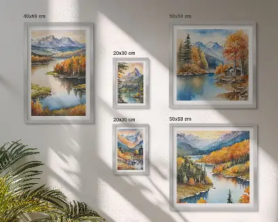 Tableau de décoration murale rivières de montagne et arbres d'automne