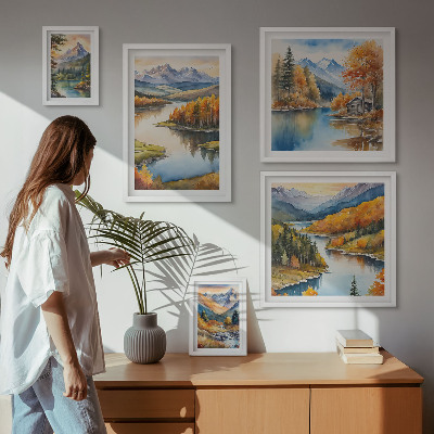 Tableau de décoration murale Rivières de montagne arbres d'automne