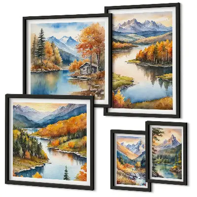 Tableau de décoration murale rivières de montagne et arbres d'automne