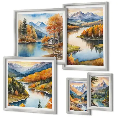 Tableau de décoration murale rivières de montagne et arbres d'automne