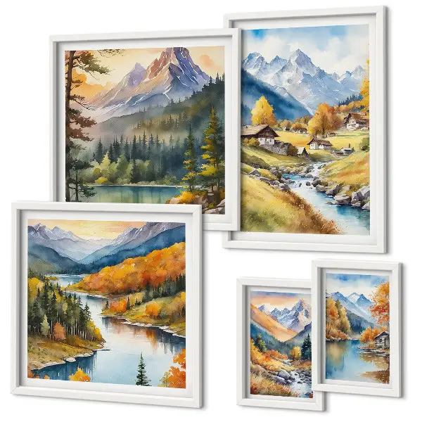 Tableaux encadrés lot de paysages de montagne en vallée fluviale