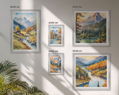Lot de tableaux encadrés Paysages montagneux de la vallée fluviale