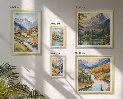Lot de tableaux encadrés Paysages montagneux de la vallée fluviale