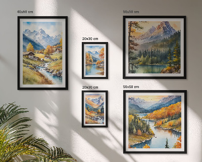 Lot de tableaux encadrés Paysages montagneux de la vallée fluviale