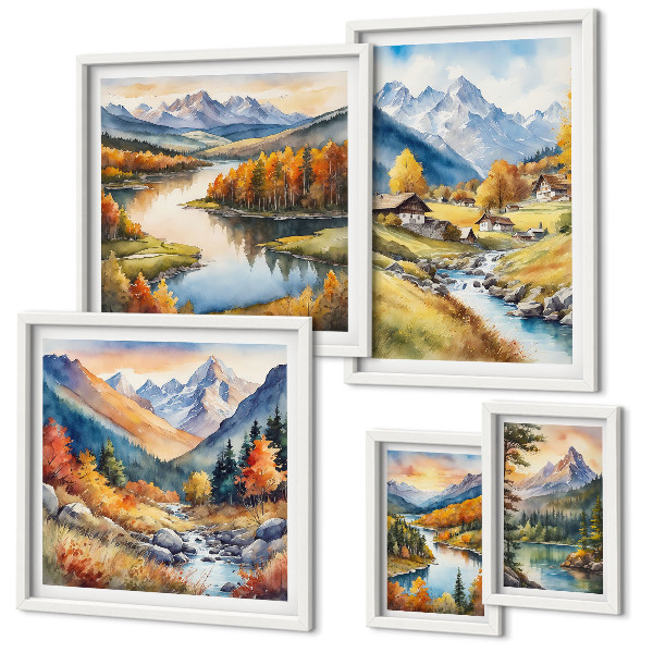 Lot de tableaux encadrés Paysages de montagnes, de rivières, de forêts