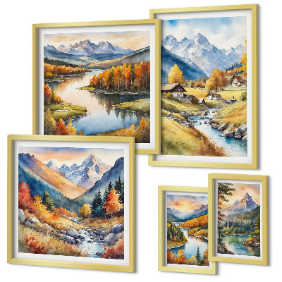 Lot de tableaux encadrés Paysages de montagnes, de rivières, de forêts