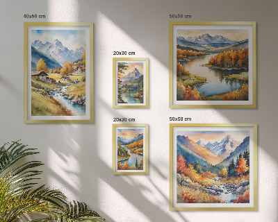 Lot de tableaux encadrés Paysages de montagnes, de rivières, de forêts