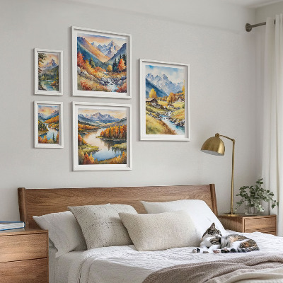 Lot de tableaux encadrés Paysages de montagnes, de rivières, de forêts