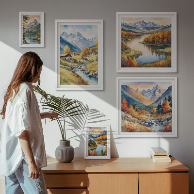 Lot de tableaux encadrés Paysages de montagnes, de rivières, de forêts
