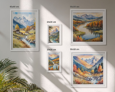 Lot de tableaux encadrés Paysages de montagnes, de rivières, de forêts