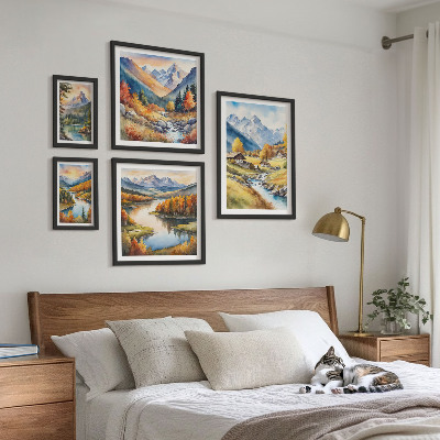 Lot de tableaux encadrés Paysages de montagnes, de rivières, de forêts